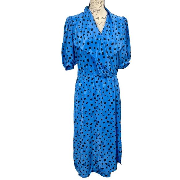 Vintage 1980s Women’s A-line Dress John Roberts Blue & Black Secretary Size 8 - Picture 1 of 12